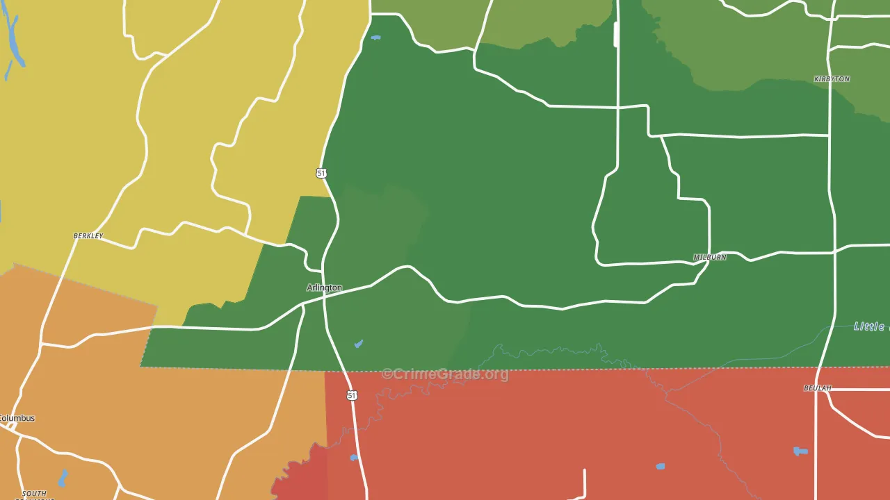 Arlington, KY Map of Robbery Rates