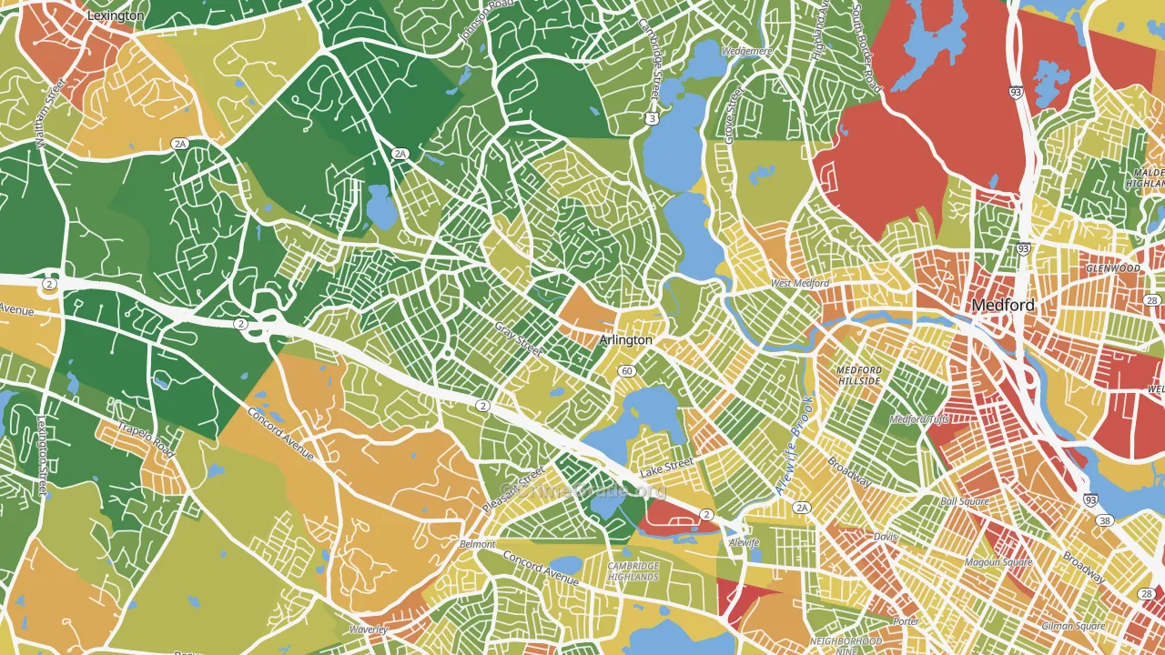 Arlington, MA Map of Robbery Rates