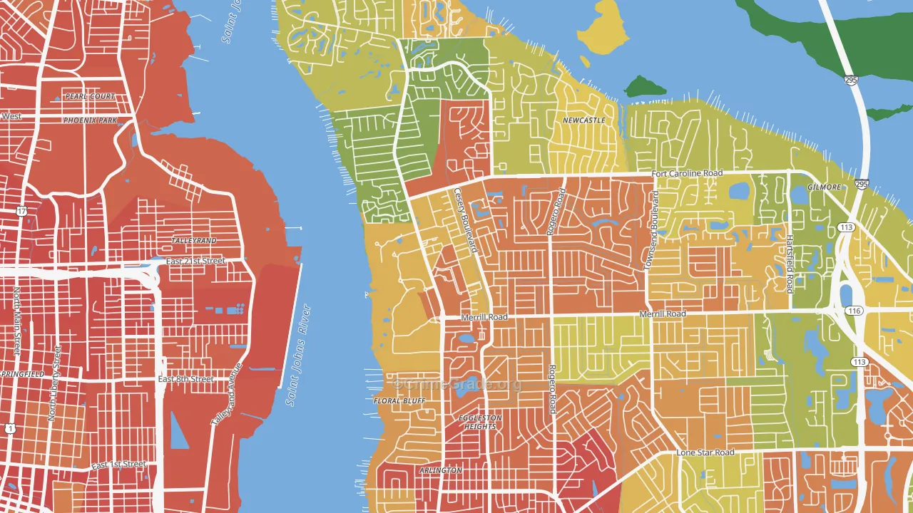 Arlington Manor, Jacksonville, FL Map of Robbery Rates