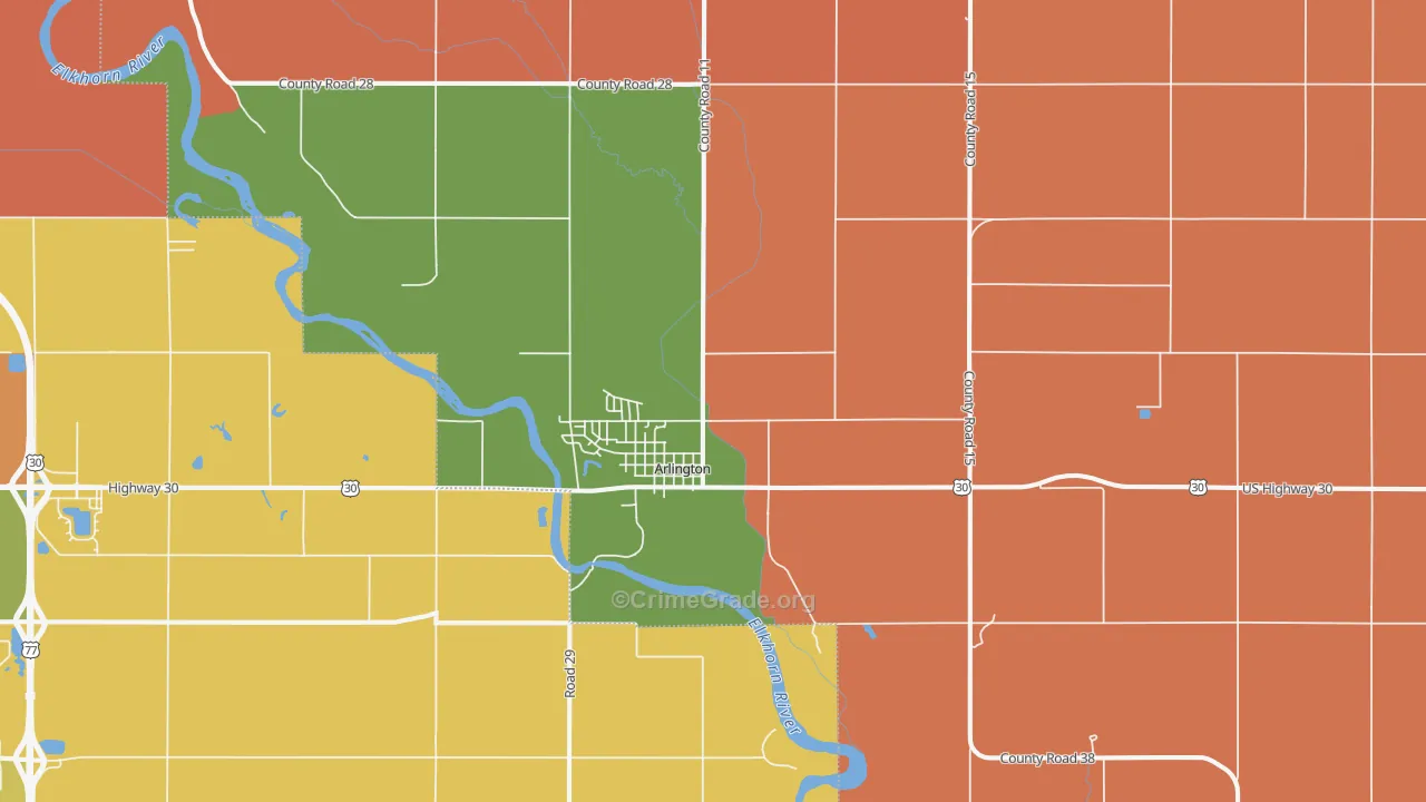 Arlington, NE Map of Robbery Rates
