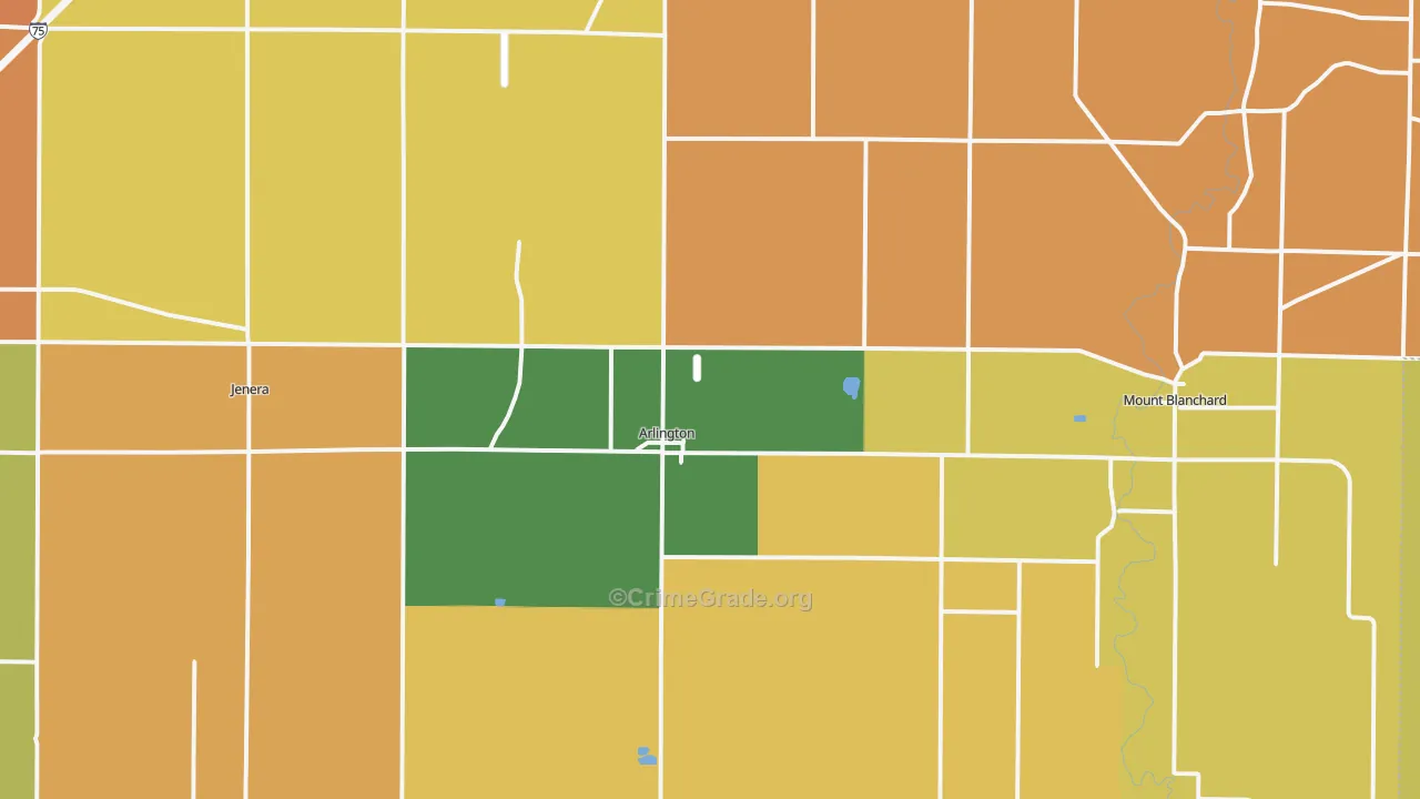 Arlington, OH Map of Robbery Rates