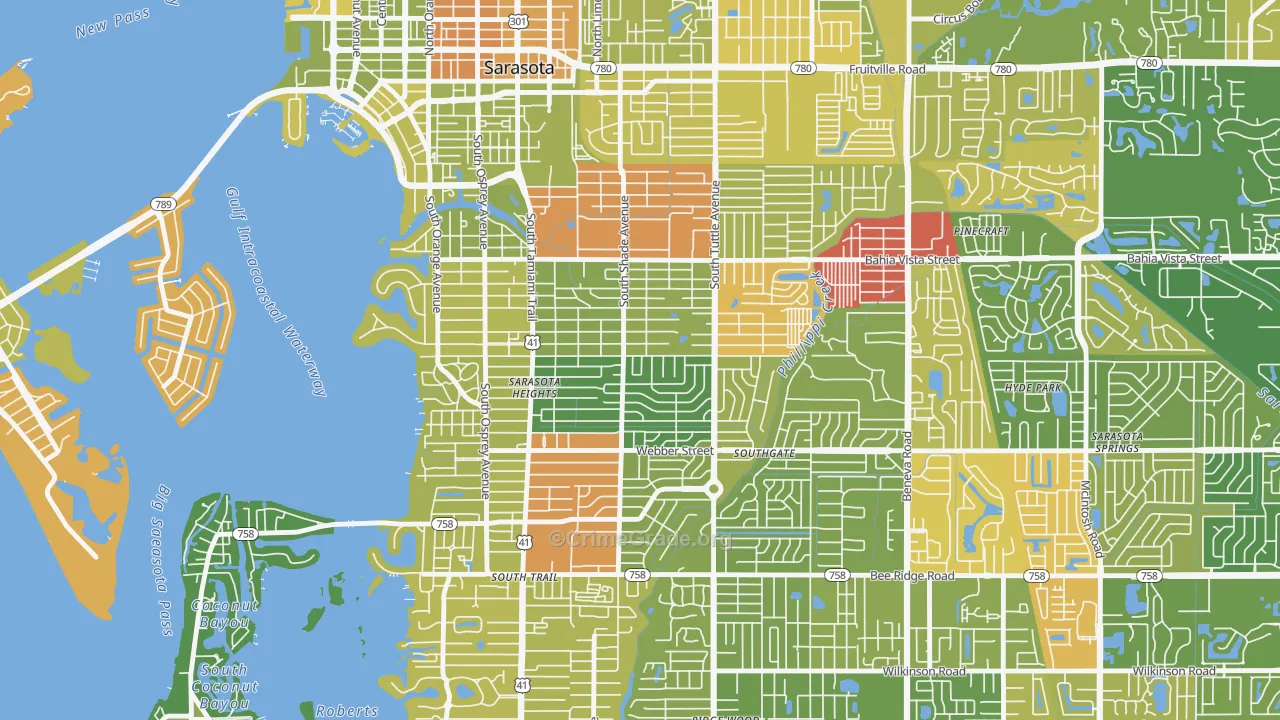 Arlington Park, Sarasota, FL Map of Robbery Rates