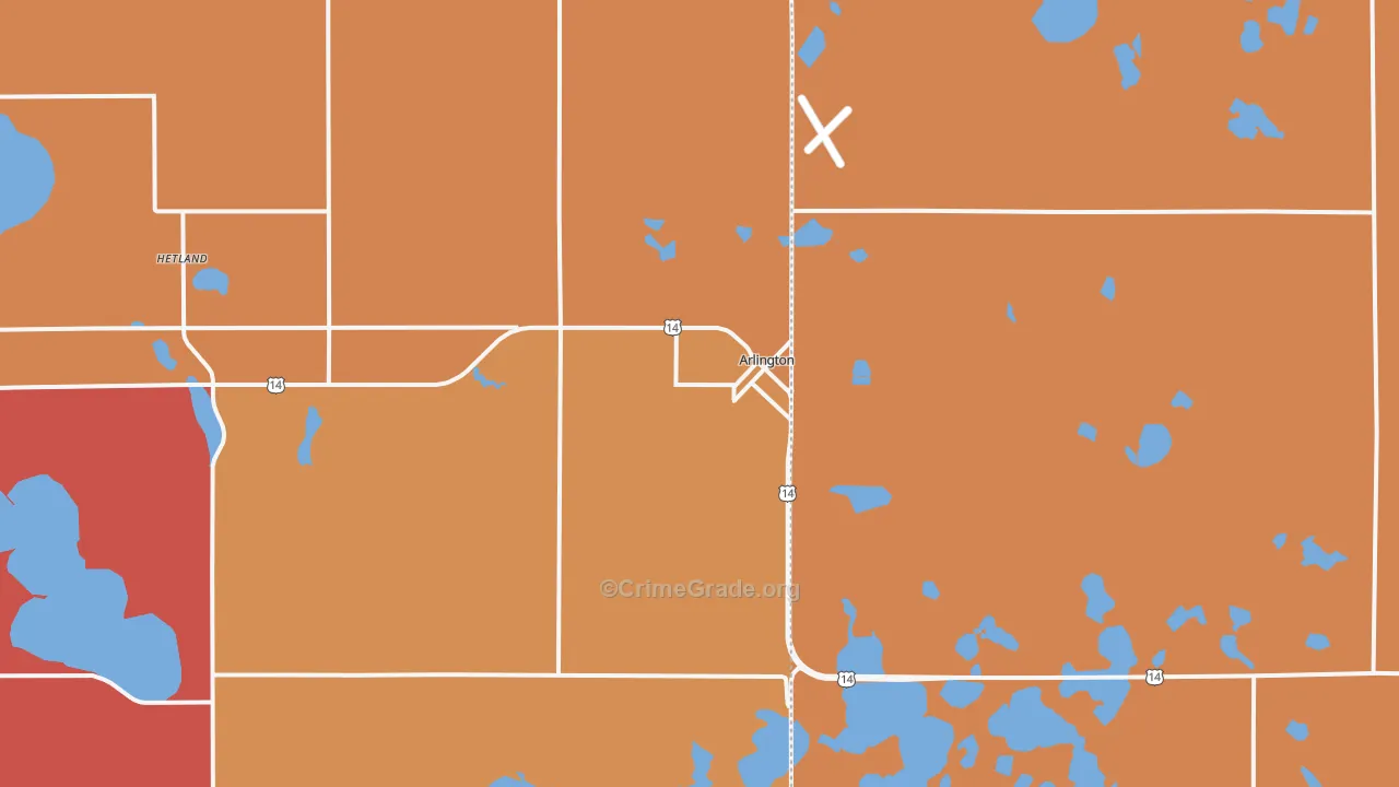 Arlington, SD Map of Robbery Rates