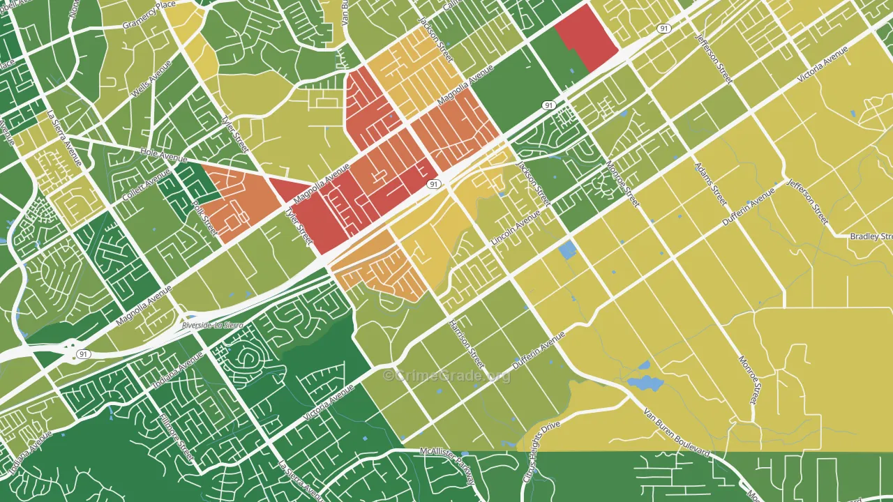 Arlington South, Riverside, CA Map of Robbery Rates