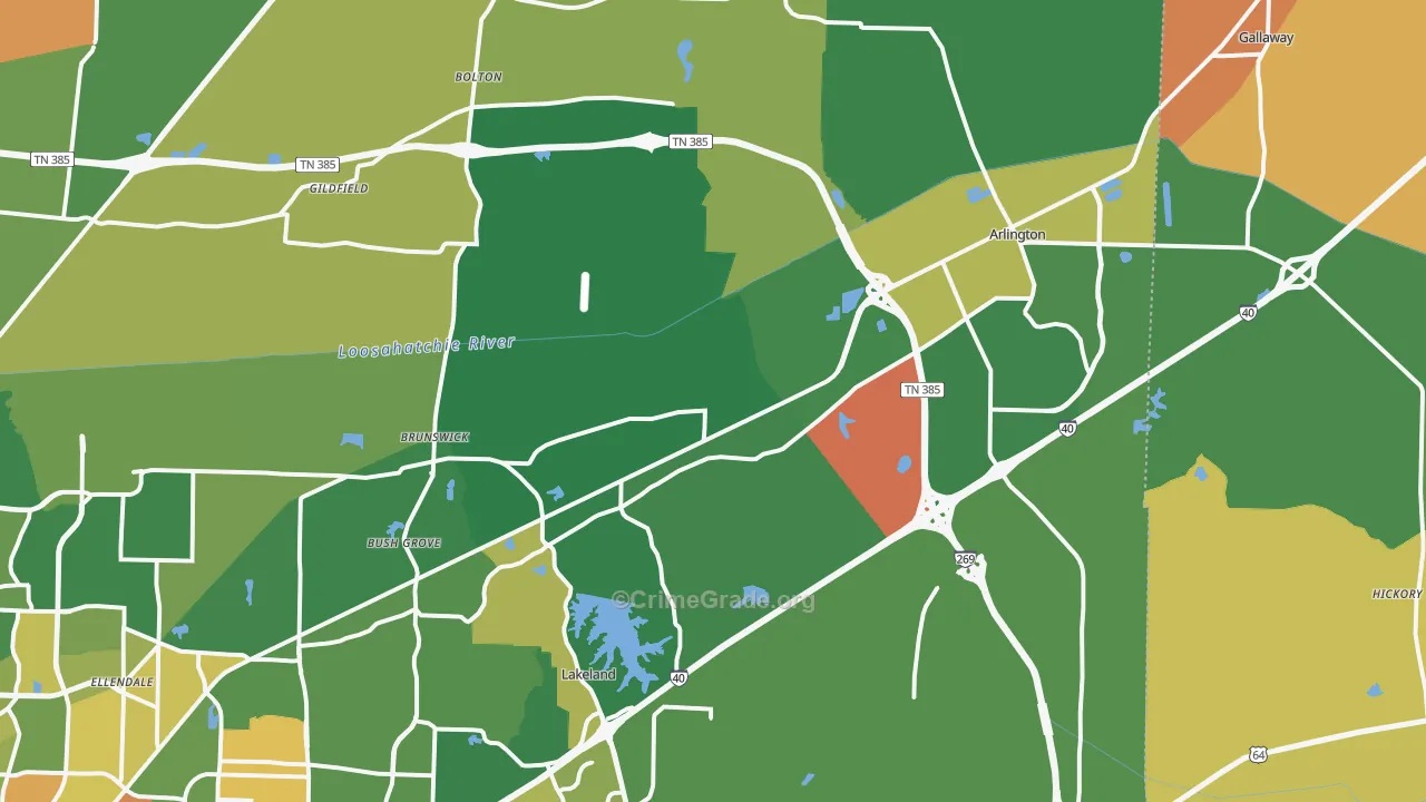 Arlington, TN Map of Robbery Rates