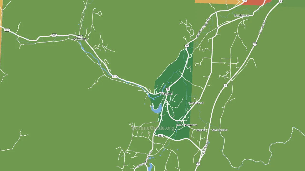 Arlington, VT Map of Robbery Rates