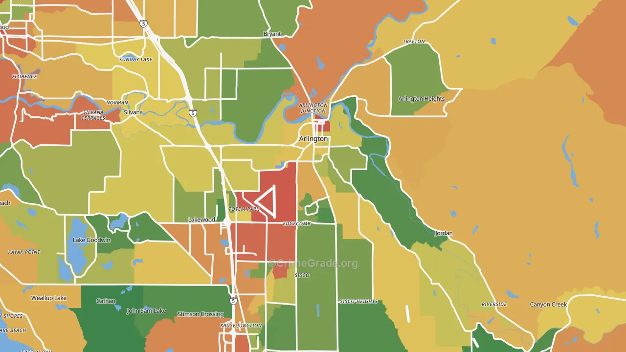 Arlington, WA Map of Robbery Rates