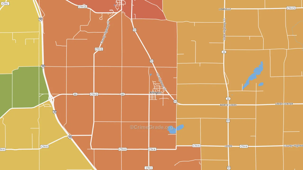 Arlington, WI Map of Robbery Rates
