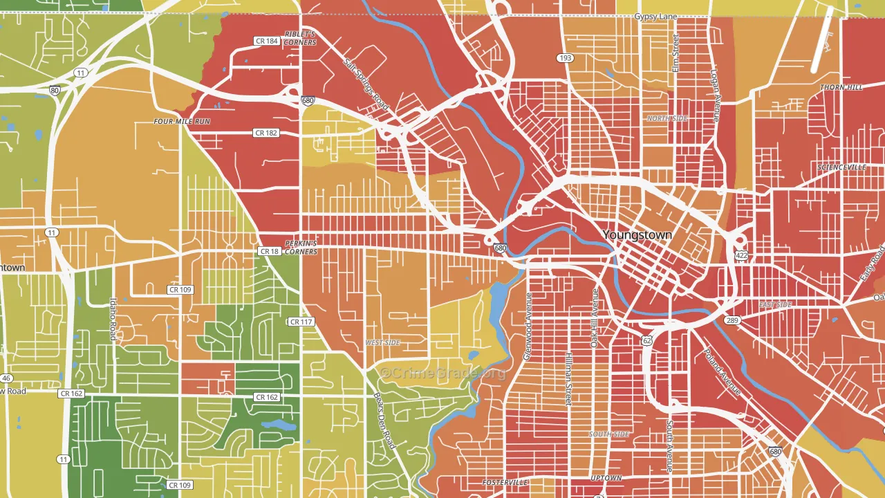 Arlington, Youngstown, OH Map of Robbery Rates