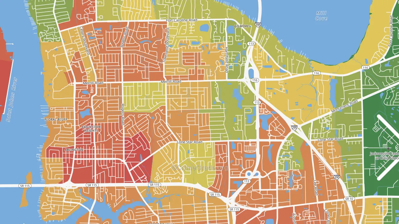 Arlingwood, Jacksonville, FL Map of Robbery Rates