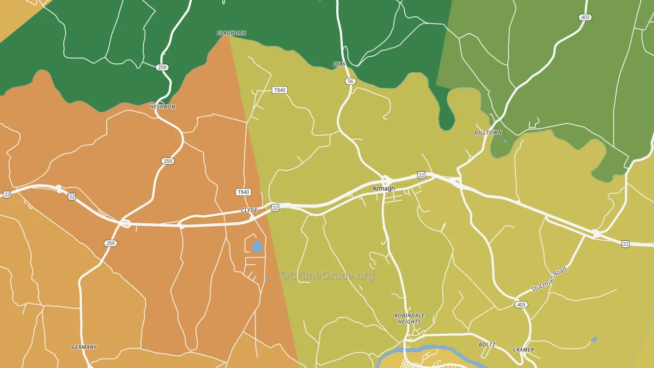 Armagh, PA Map of Robbery Rates