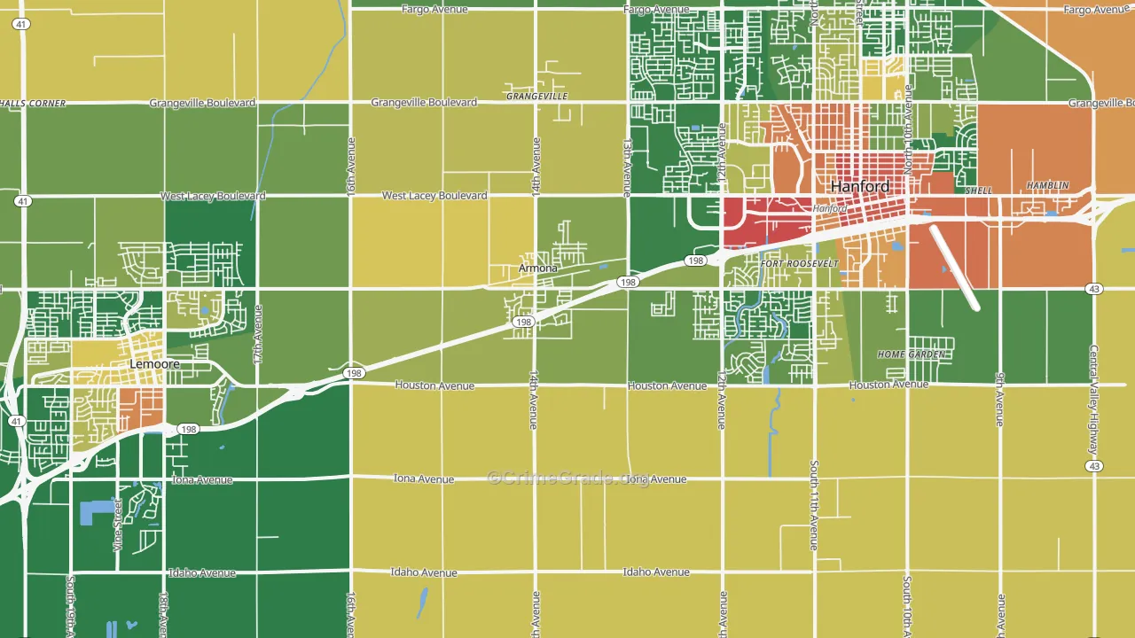 Armona, CA Map of Robbery Rates