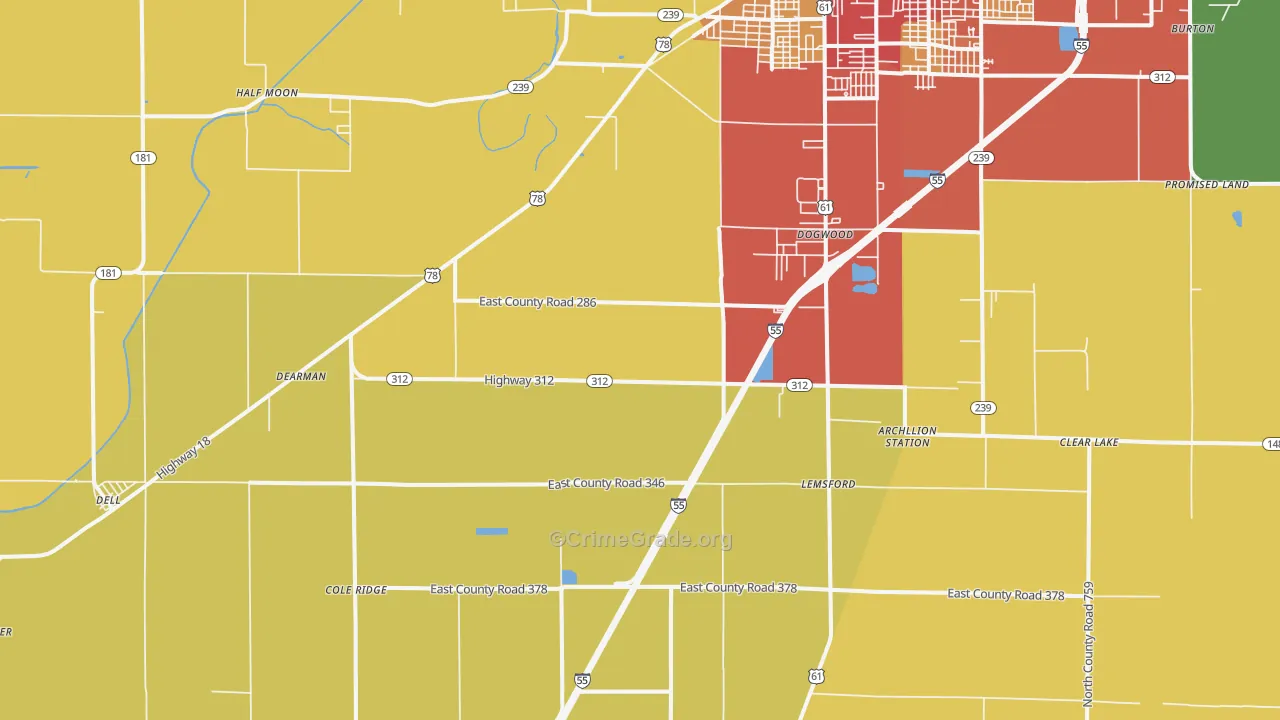 Armorel, AR Map of Robbery Rates