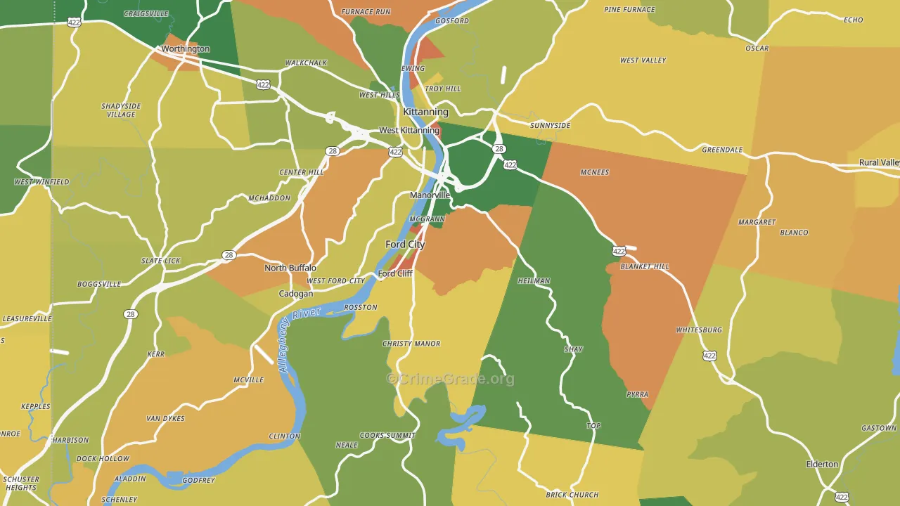 Armstrong County, PA Map of Robbery Rates