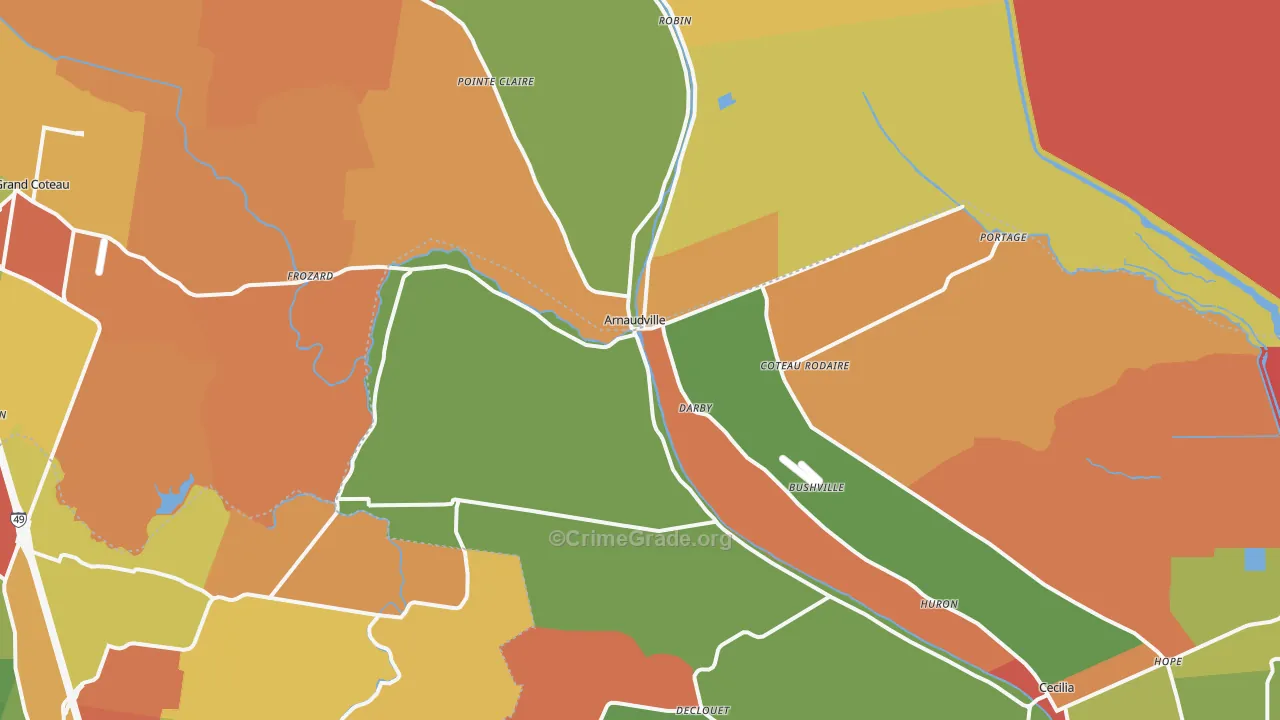Arnaudville, LA Map of Robbery Rates