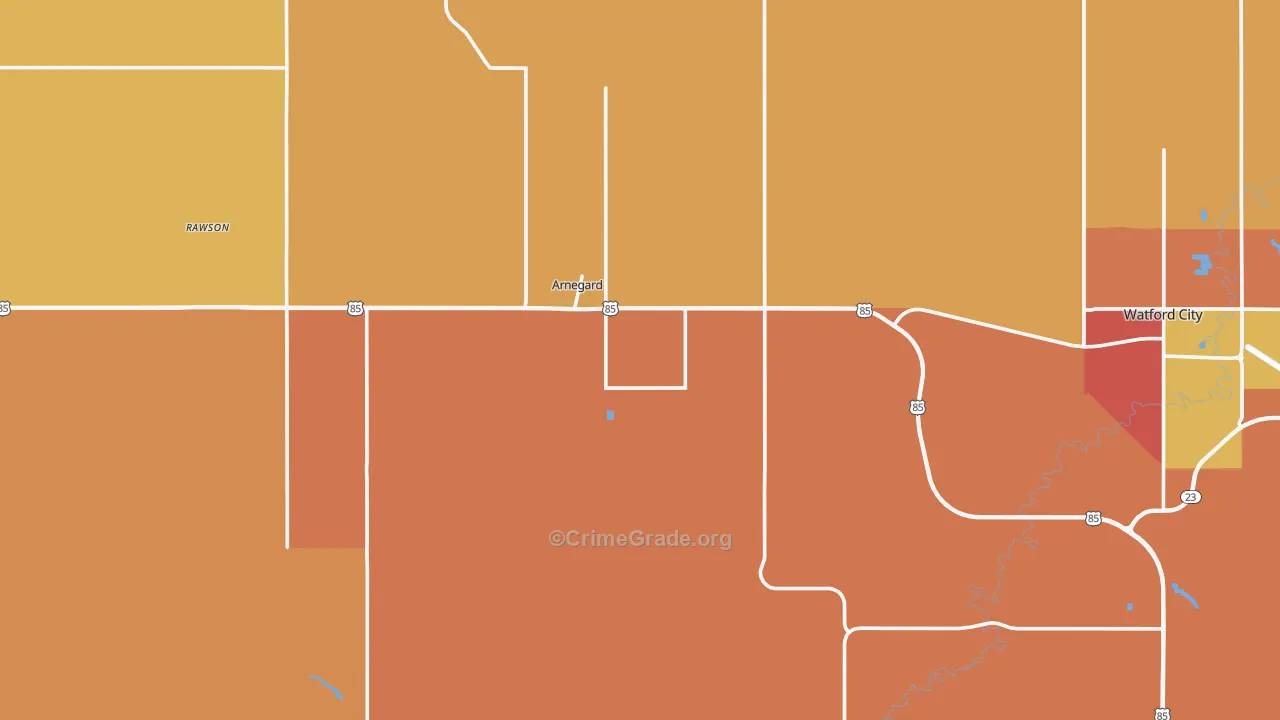 Arnegard, ND Map of Robbery Rates