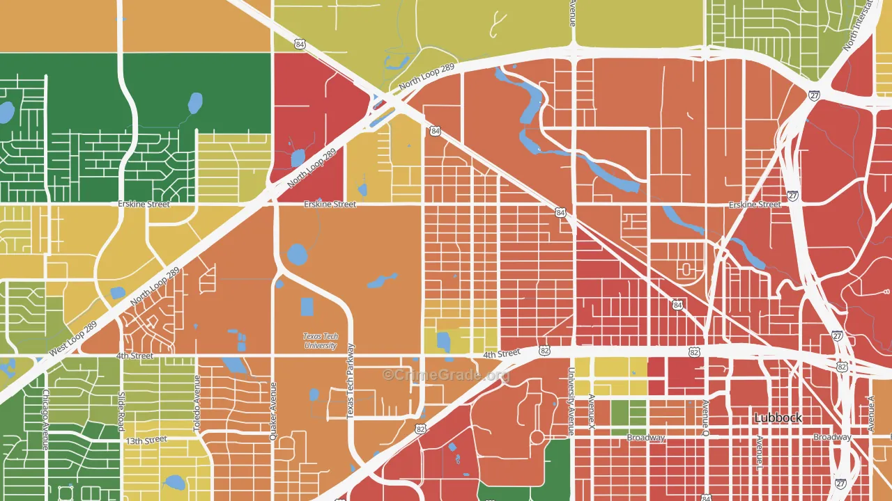 Arnett Benson, Lubbock, TX Map of Robbery Rates