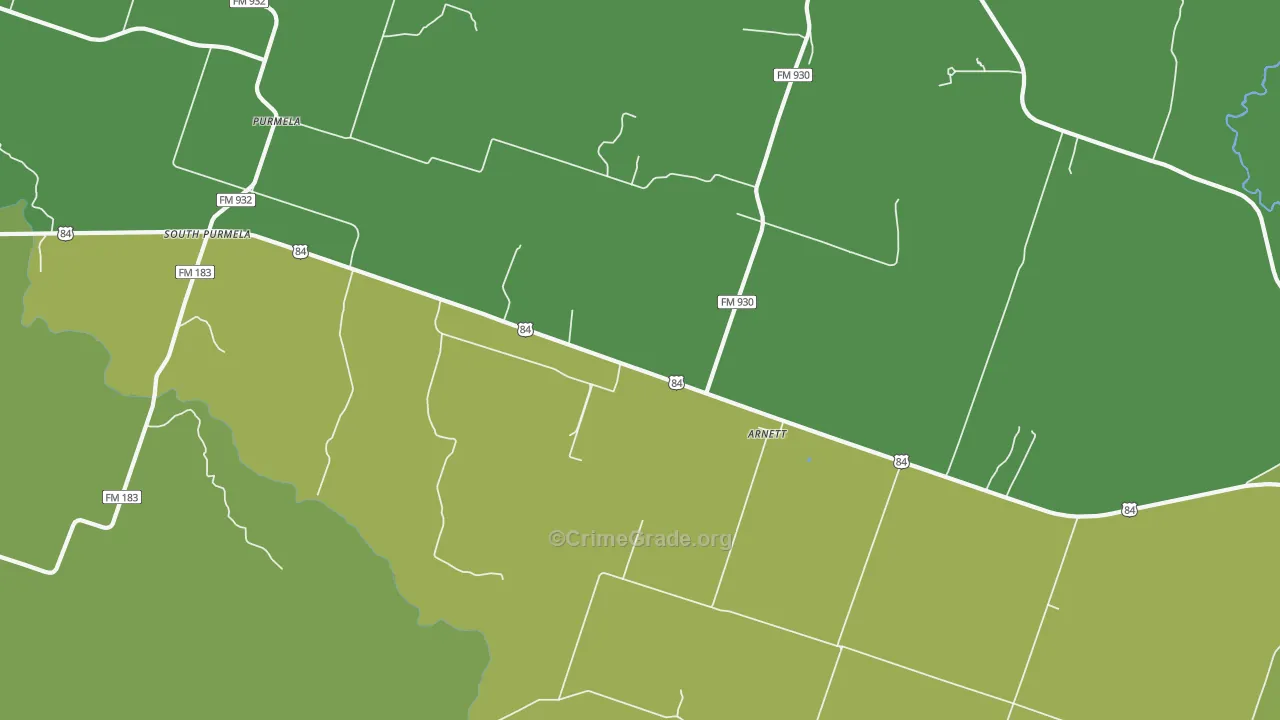 Arnett, TX Map of Robbery Rates