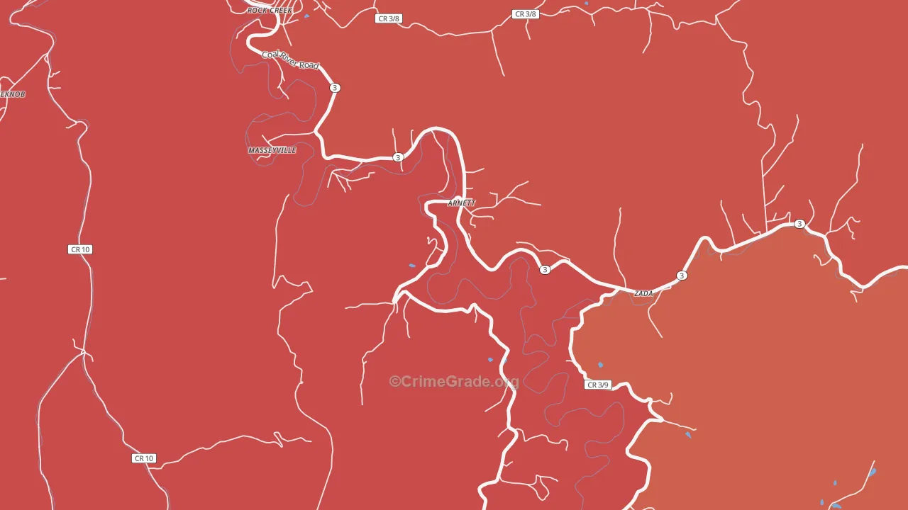 Arnett, WV Map of Robbery Rates