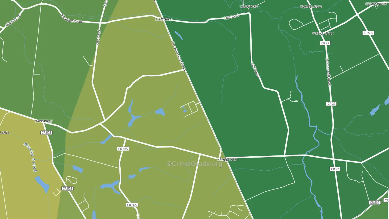 Arneytown, NJ Map of Robbery Rates