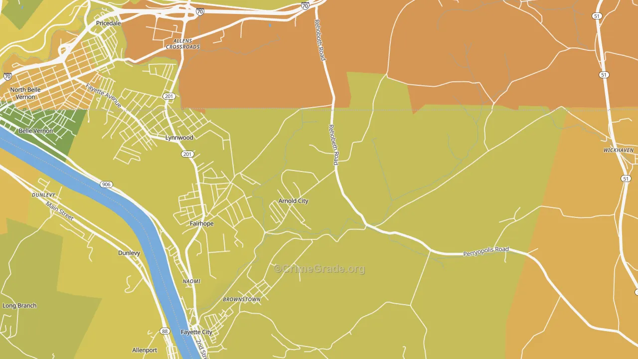 Arnold City, PA Map of Robbery Rates