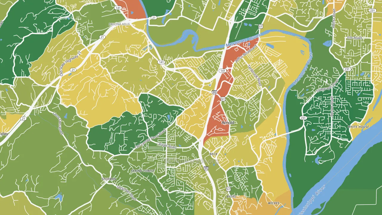 Arnold, MO Map of Robbery Rates