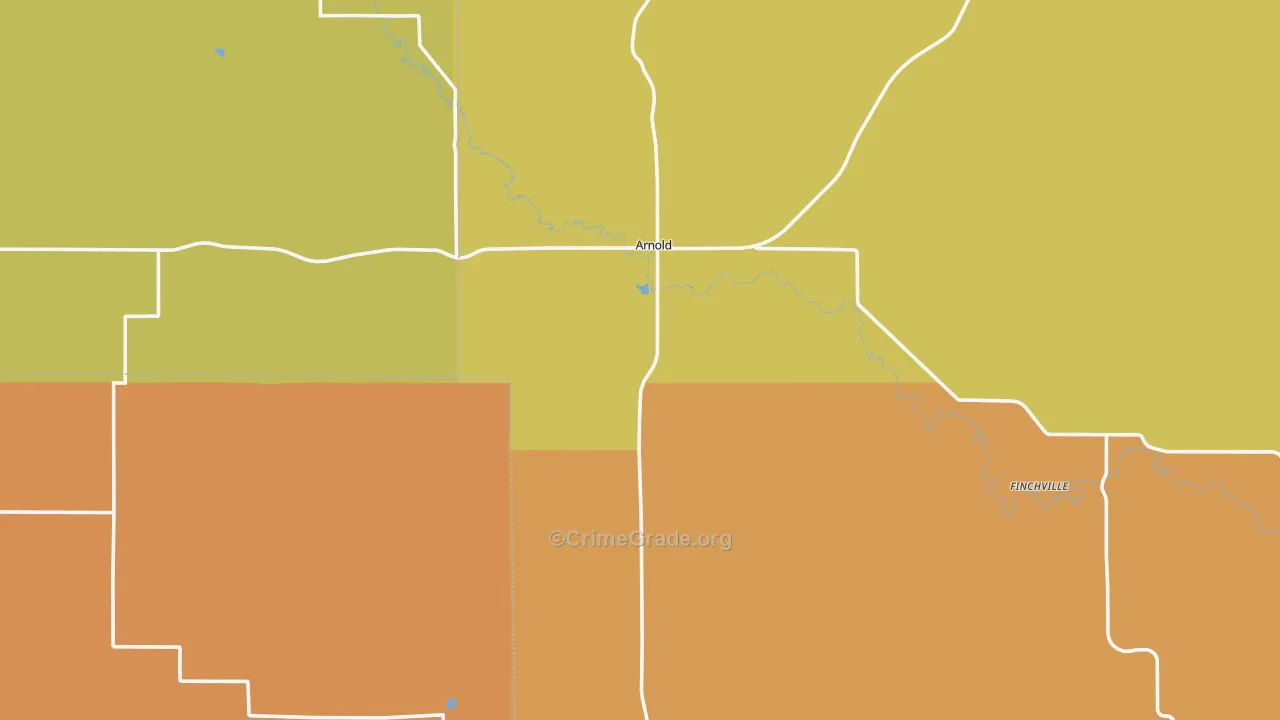 Arnold, NE Map of Robbery Rates