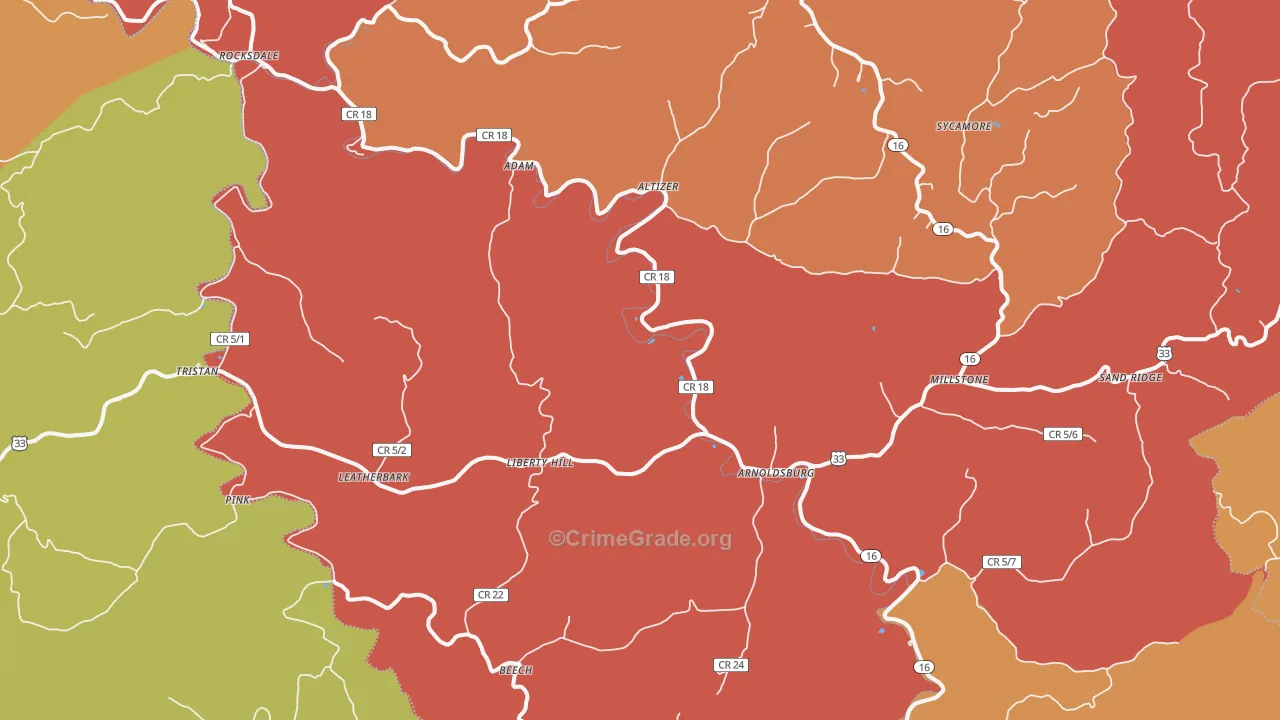 Arnoldsburg, WV Map of Robbery Rates