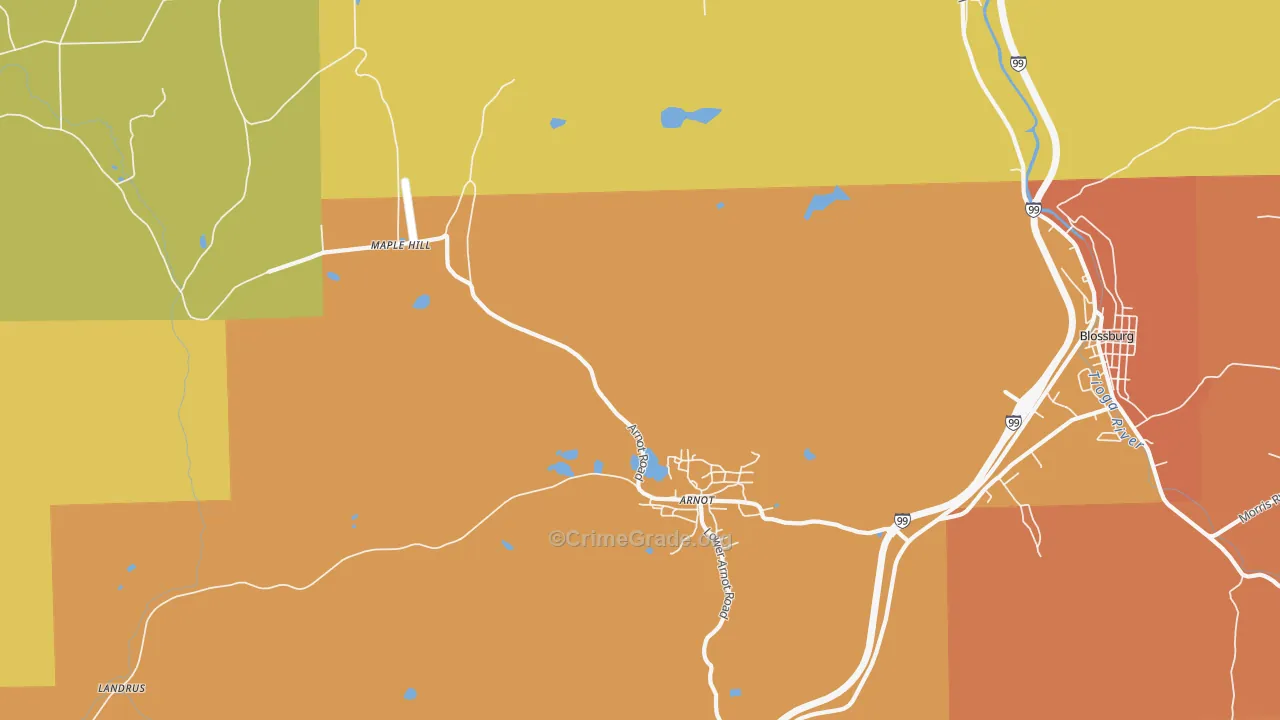 Arnot, PA Map of Robbery Rates
