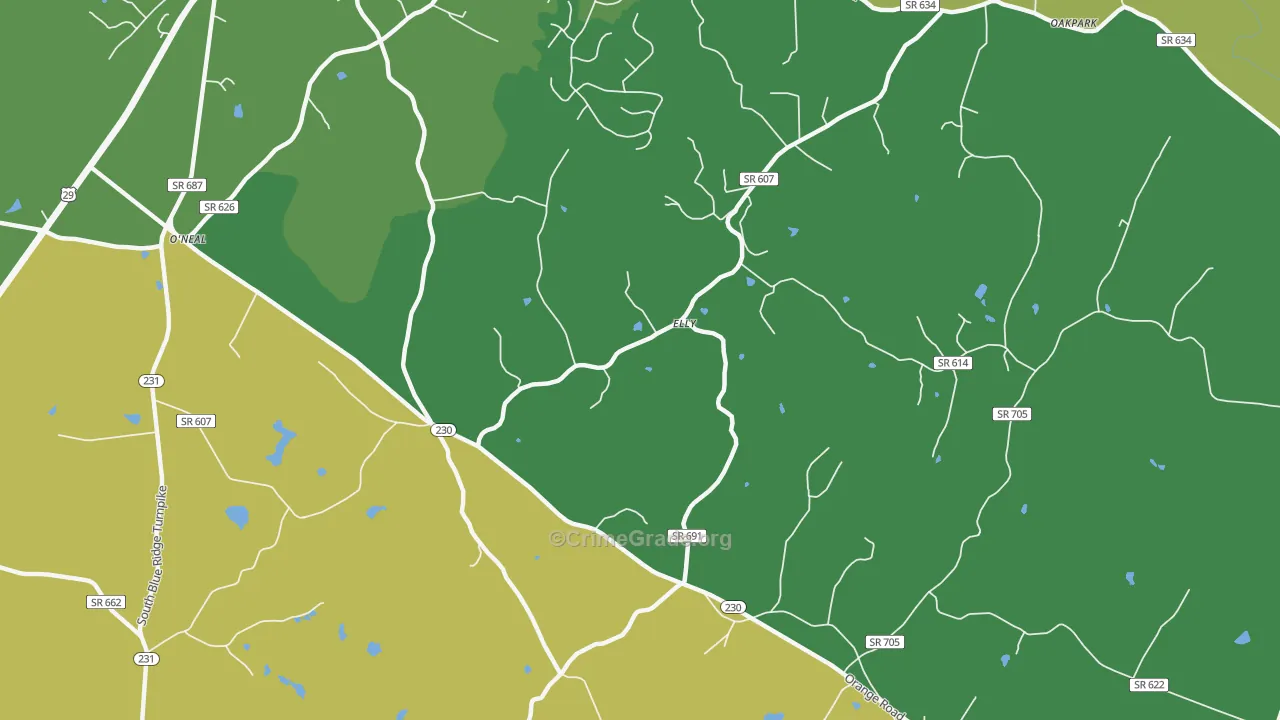 Aroda, VA Map of Robbery Rates