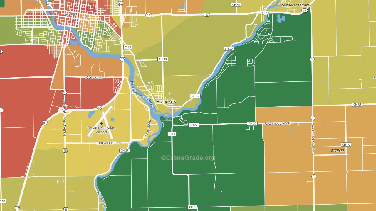 Aroma Park, IL Map of Robbery Rates