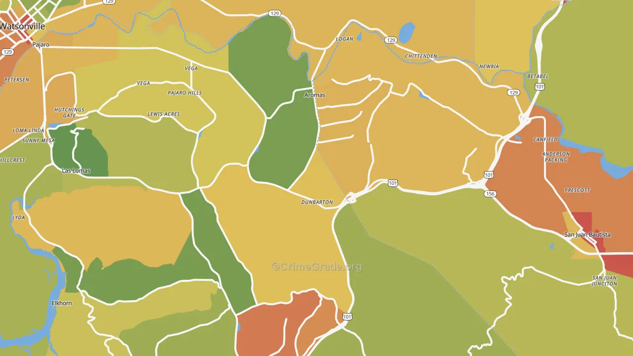 Aromas, CA Map of Robbery Rates