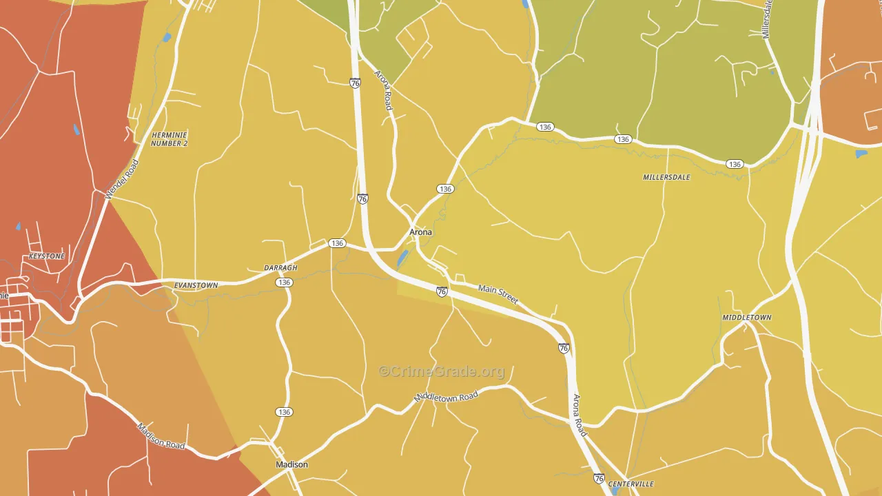 Arona, PA Map of Robbery Rates