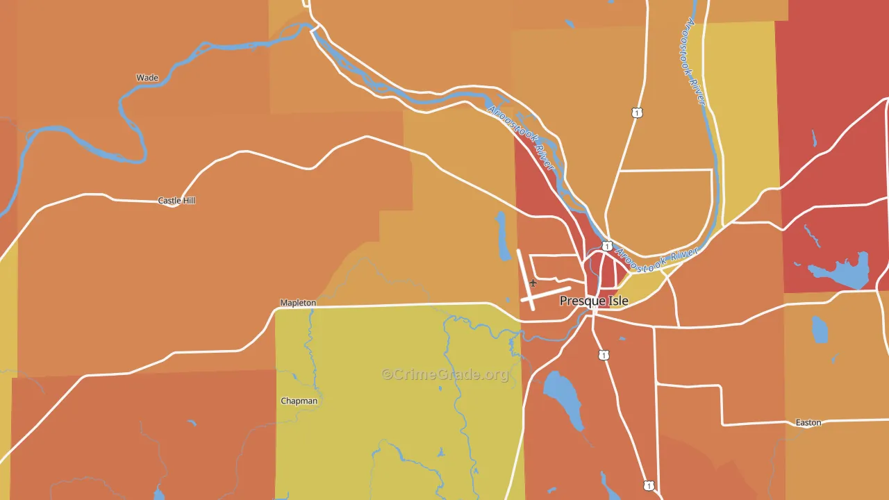 Aroostook County, ME Map of Robbery Rates
