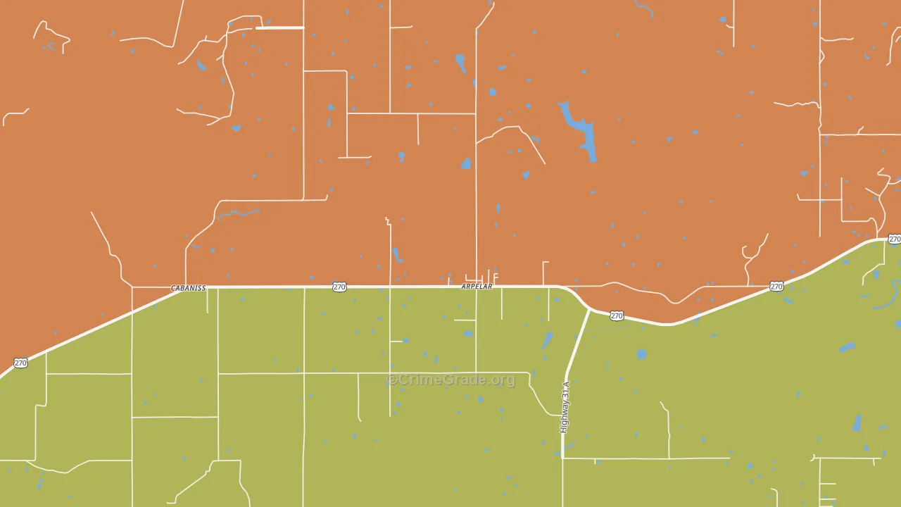 Arpelar, OK Map of Robbery Rates