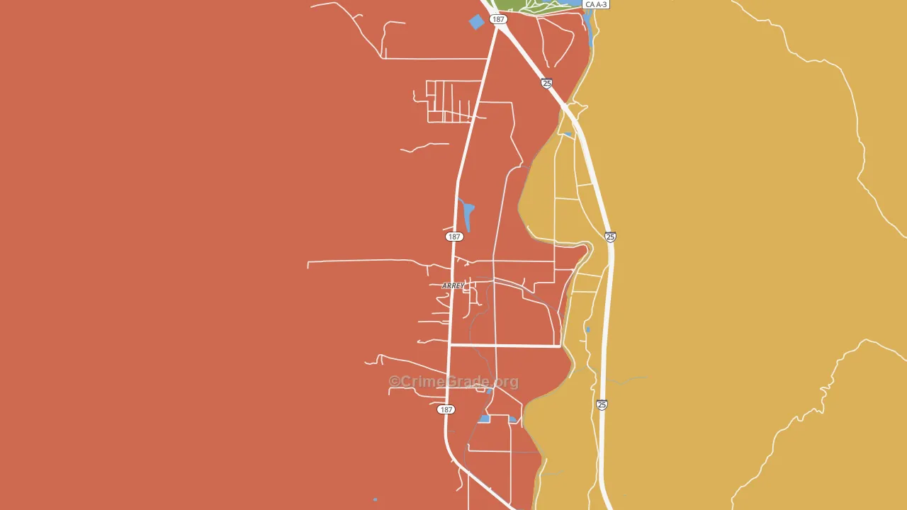 Arrey, NM Map of Robbery Rates