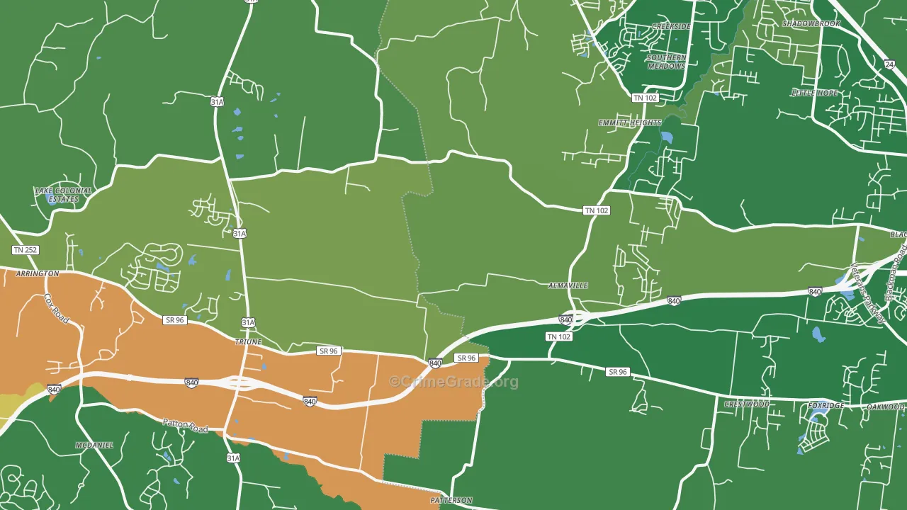 Arrington, TN Map of Robbery Rates