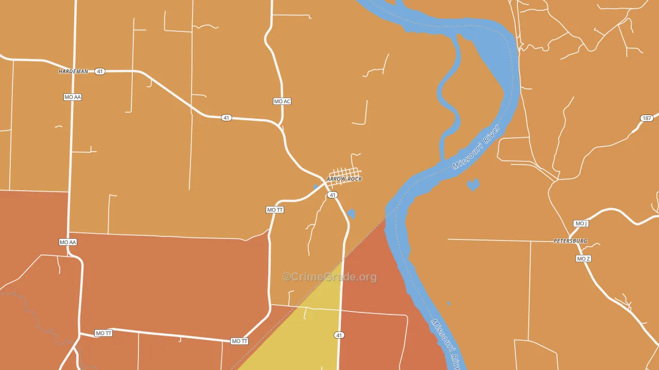 Arrow Rock, MO Map of Robbery Rates