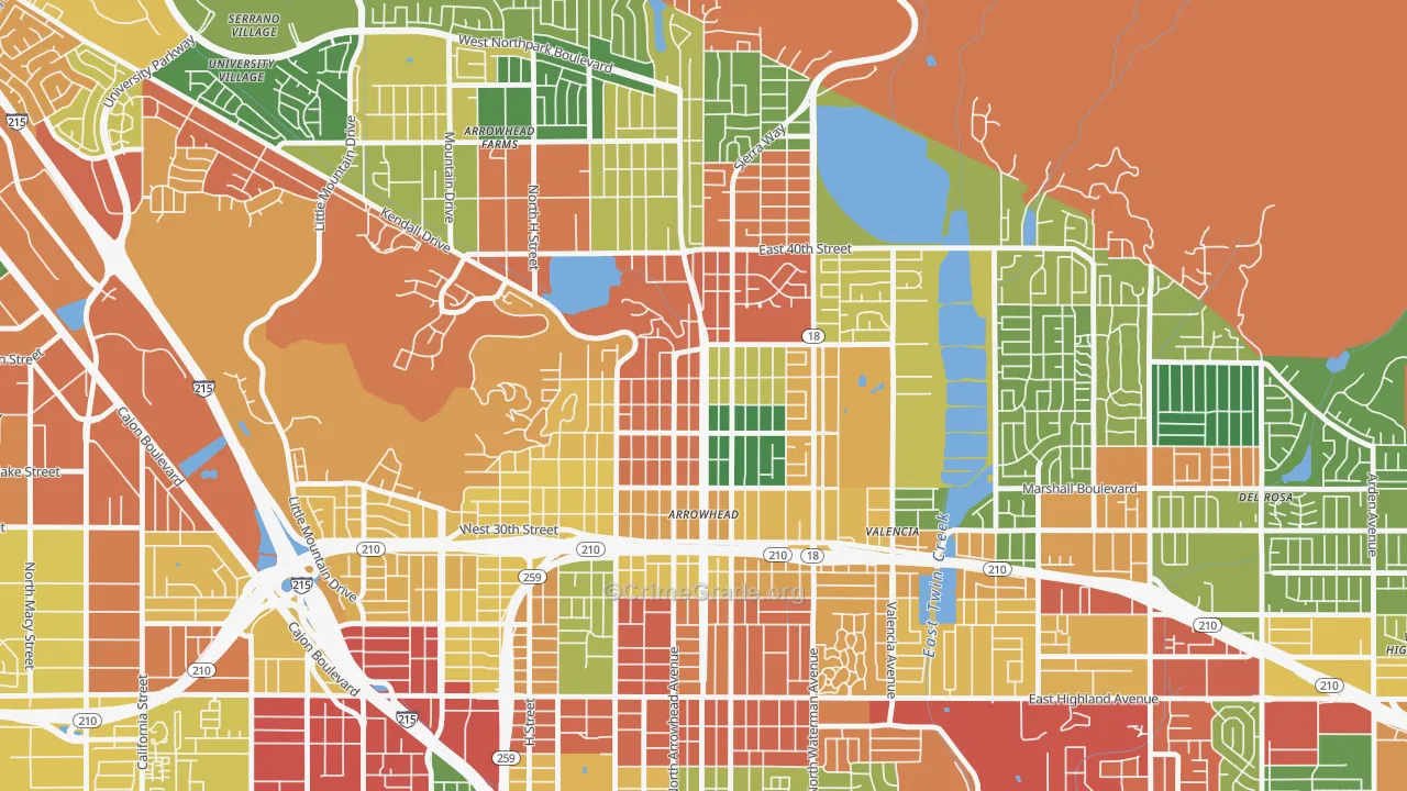 Arrowhead, San Bernardino, CA Map of Robbery Rates