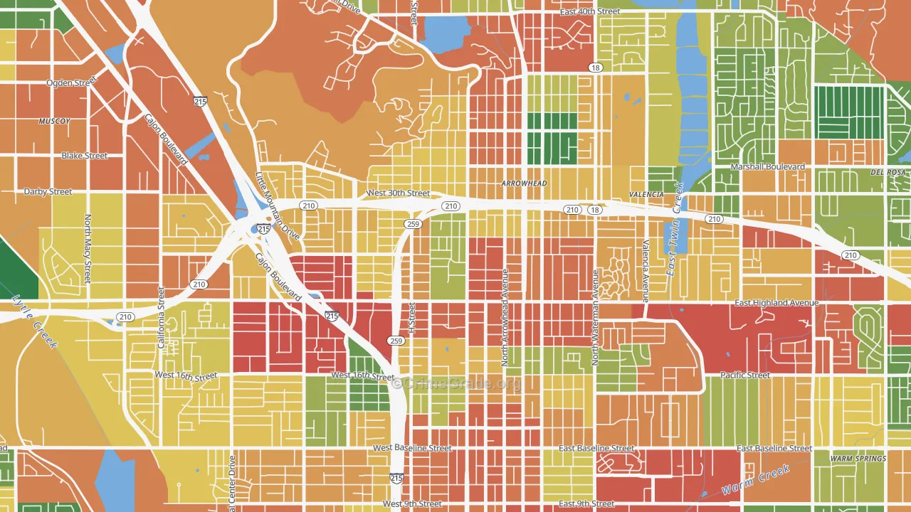 Arrowview, San Bernardino, CA Map of Robbery Rates