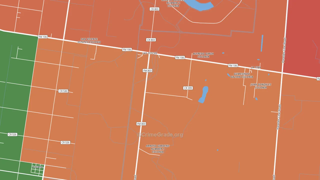 Arroyo Gardens, TX Map of Robbery Rates