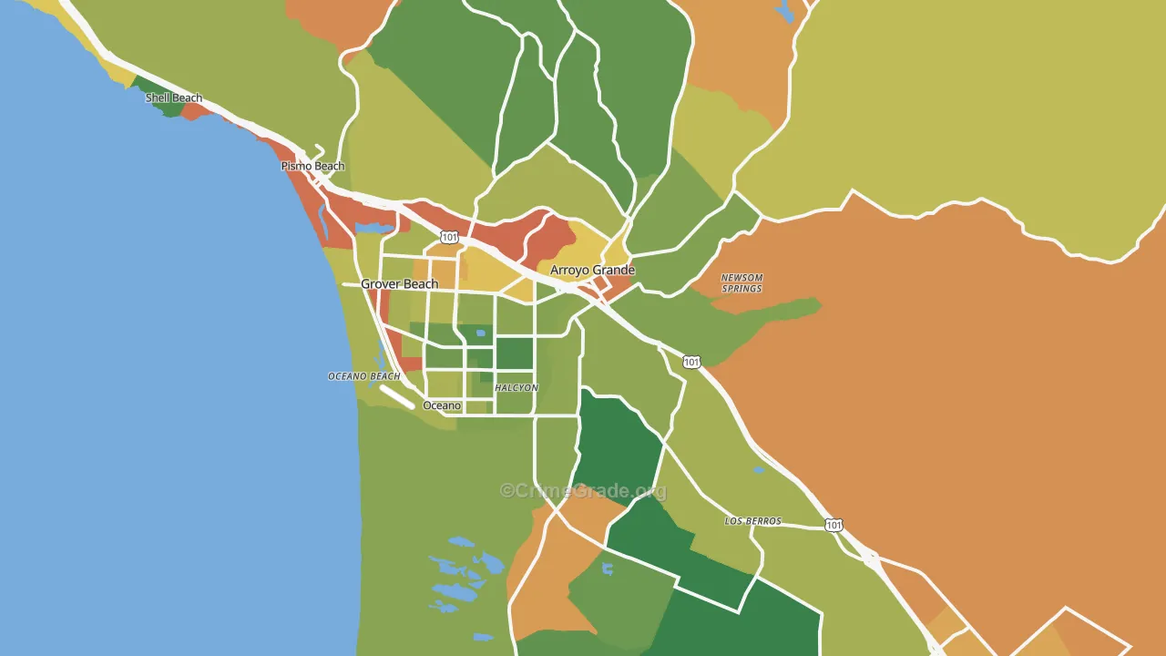 Arroyo Grande, CA Map of Robbery Rates