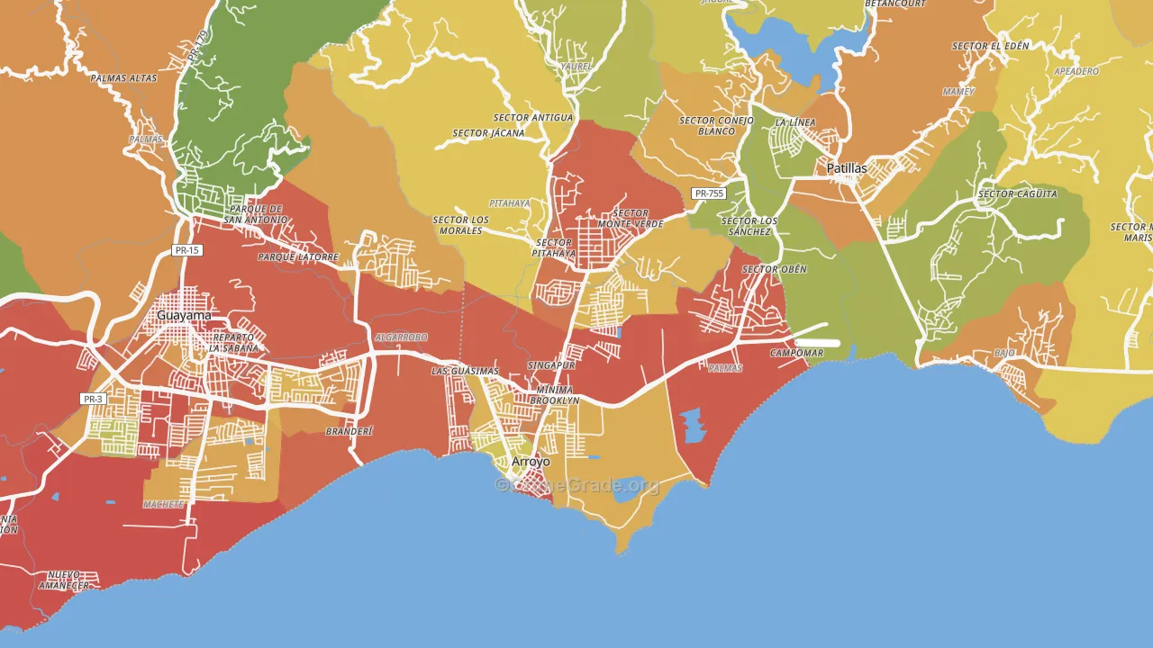 Arroyo Municipio, PR Map of Robbery Rates