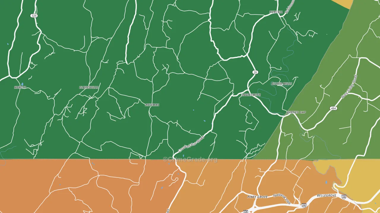 Artemas, PA Map of Robbery Rates
