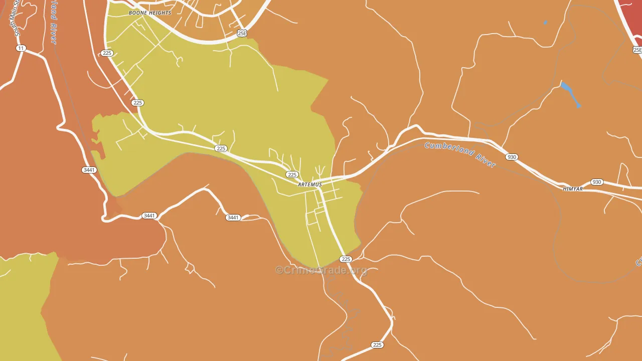 Artemus, KY Map of Robbery Rates