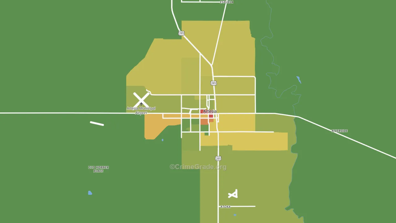 Artesia, NM Map of Robbery Rates