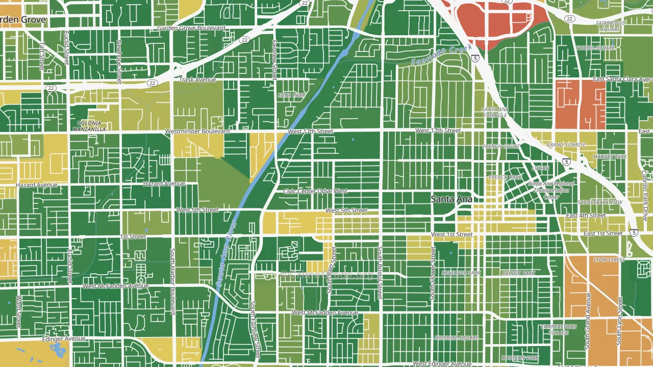 Artesia Pilar, Santa Ana, CA Map of Robbery Rates