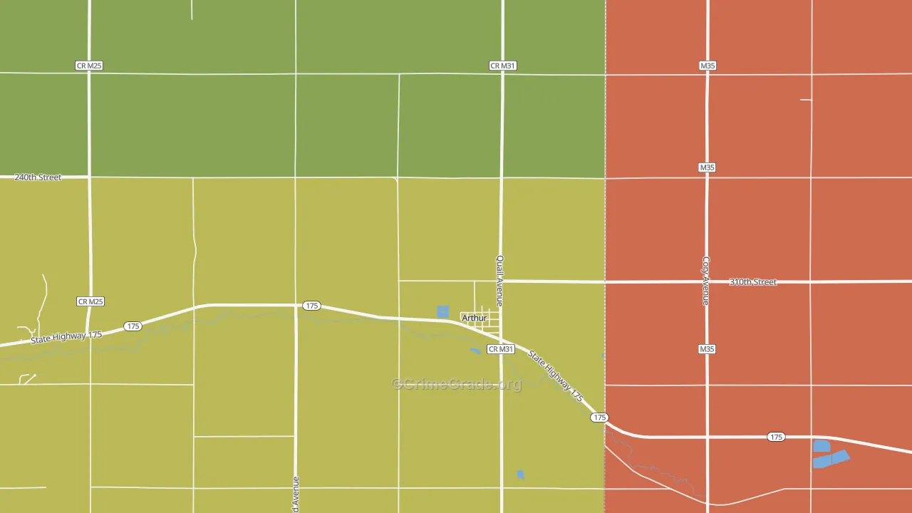 Arthur, IA Map of Robbery Rates