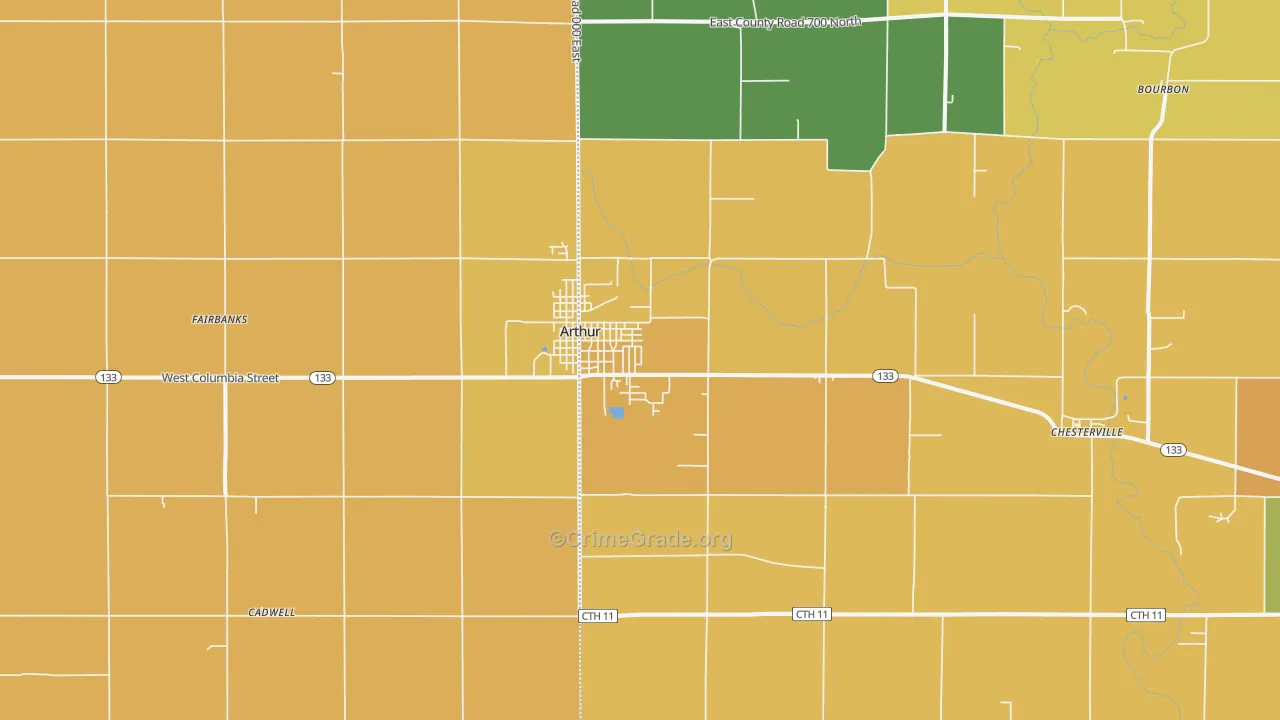 Arthur, IL Map of Robbery Rates