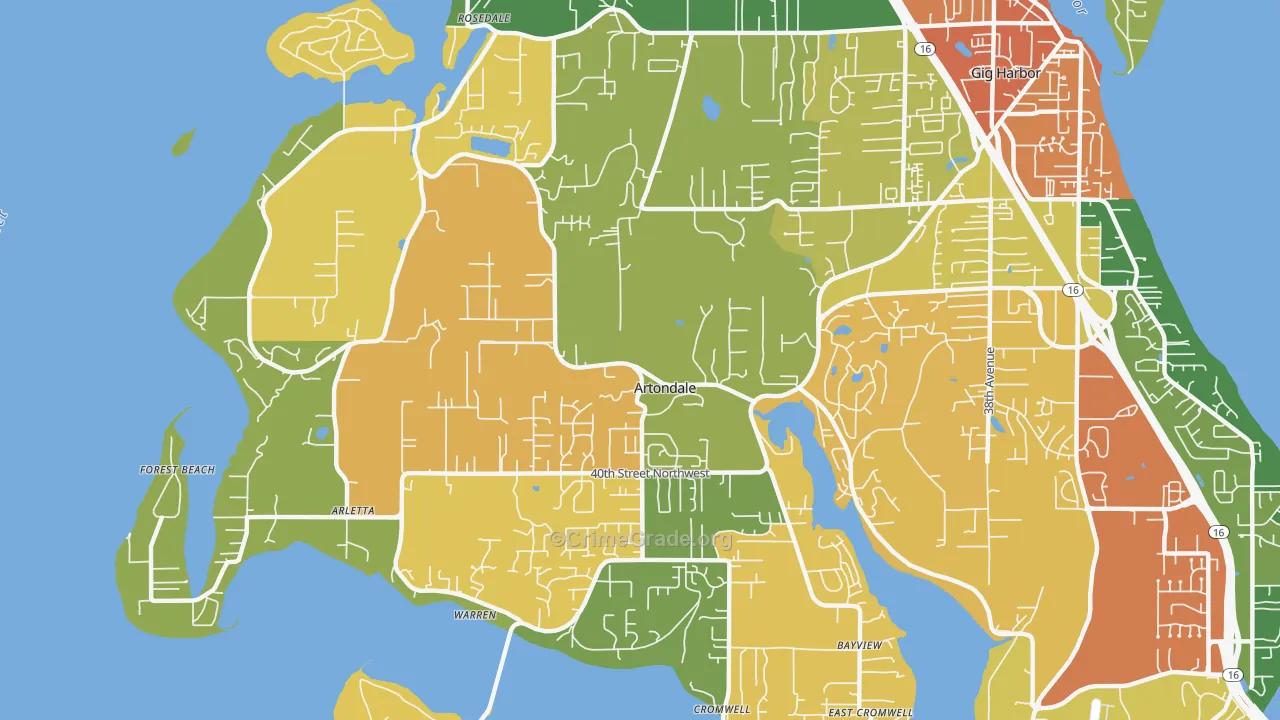 Artondale, WA Map of Robbery Rates
